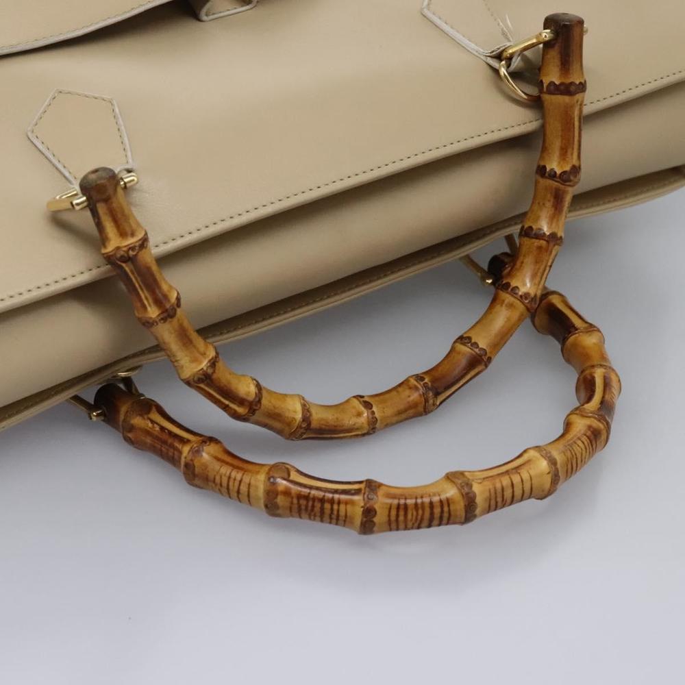 GUCCI Bamboo Hand Bag Leather 2way Beige Gold 002 2855 0322 0 Auth 118505 - Picture 7 of 16